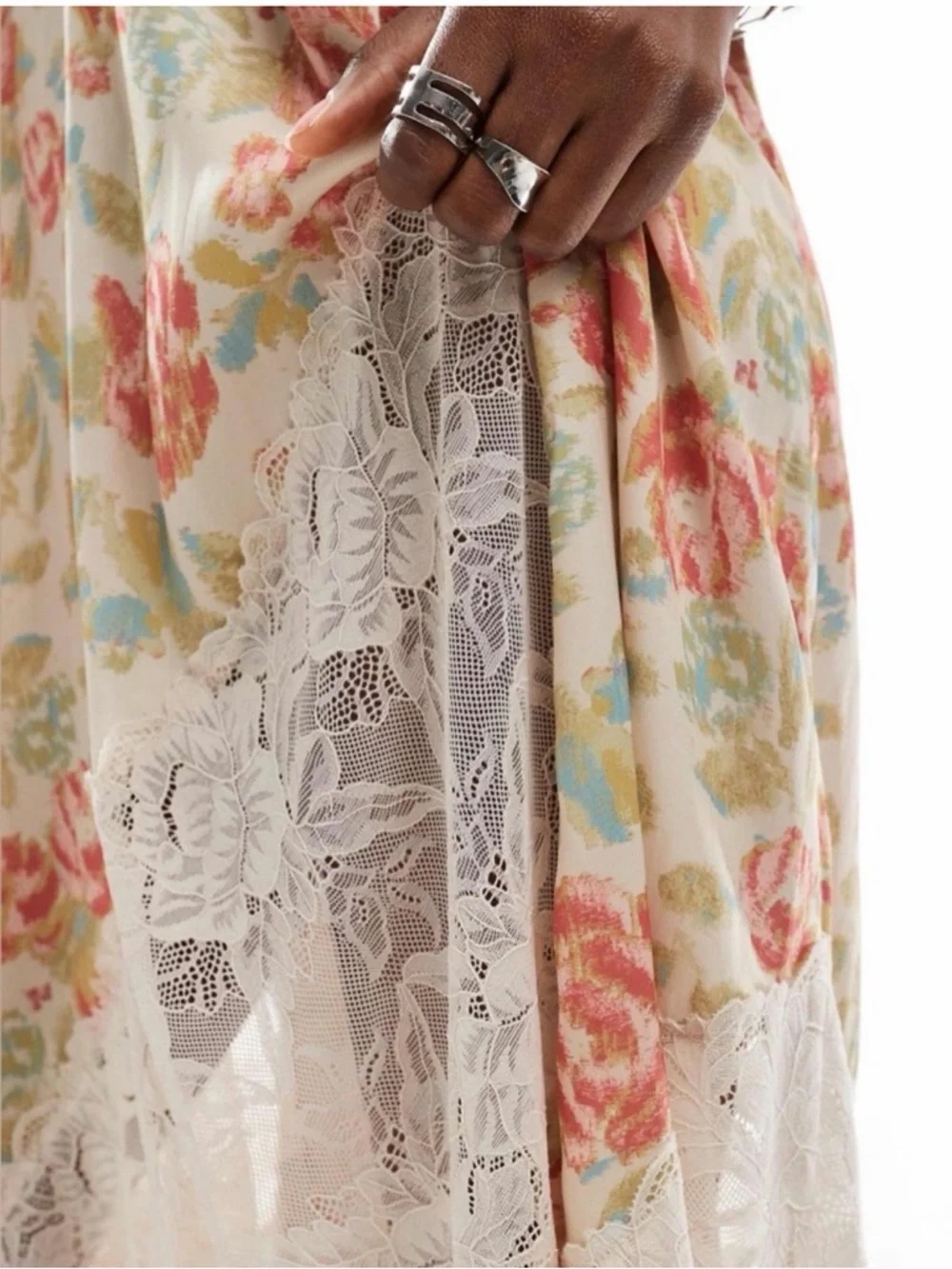 FREE PEOPLE‎ First Date Slip Dress Floral Lace Satin Cream S